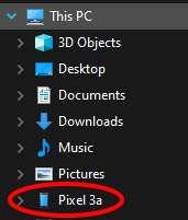 Open device storage in Explorer.